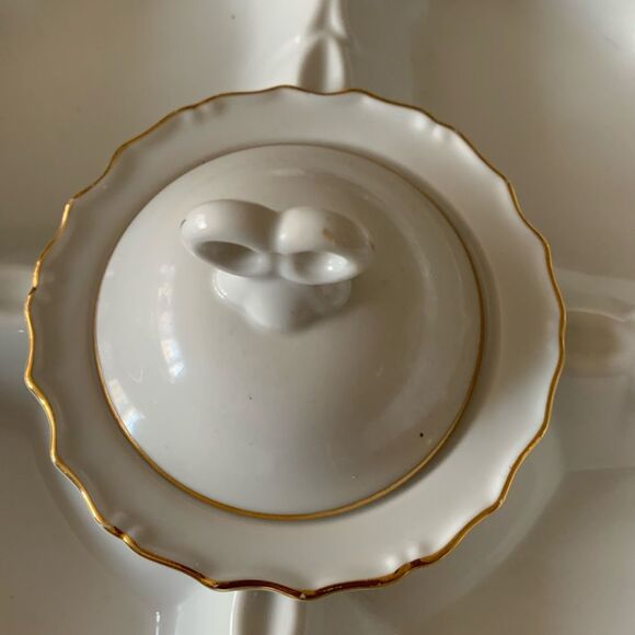 Haas & Czjzek porcelain w/gold trim chips & dip dish, lid,made in Czech Republic - Picture 2 of 8